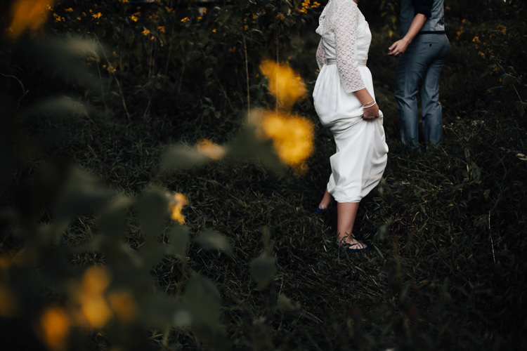Bride Handmade Lace Floral Belt Bridal Gown Groom Grey Vest Pants Navy Blue Shirt Yellow Flowers Adventure Inspired Woodland Wedding North Carolina http://www.amandasuttonphotography.com/
