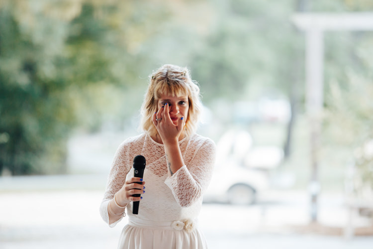 Reception Speeches Bride Handmade Lace Floral Belt Bridal Gown Blue Nail Polish Adventure Inspired Woodland Wedding North Carolina http://www.amandasuttonphotography.com/