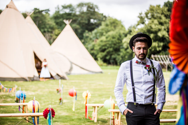 Braces Bow Tie Trilby Groom Colourful Vintage Comic Book Wedding Ideas http://www.hayleypettitphotography.com/