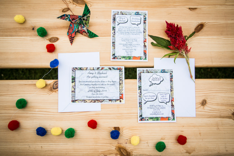 Stationery Invitations Colourful Vintage Comic Book Wedding Ideas http://www.hayleypettitphotography.com/