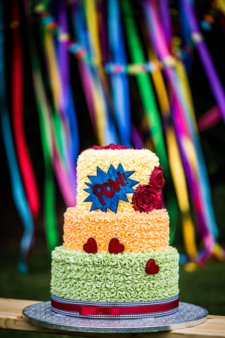 Buttercream Cake Colourful Vintage Comic Book Wedding Ideas http://www.hayleypettitphotography.com/