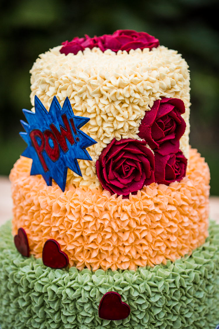 Buttercream Cake Colourful Vintage Comic Book Wedding Ideas http://www.hayleypettitphotography.com/