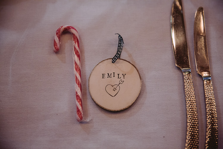 Log Place Name Christmas Decoration Favour Magical Winter Rustic Wonderland Wedding http://hayleybaxterphotography.com/