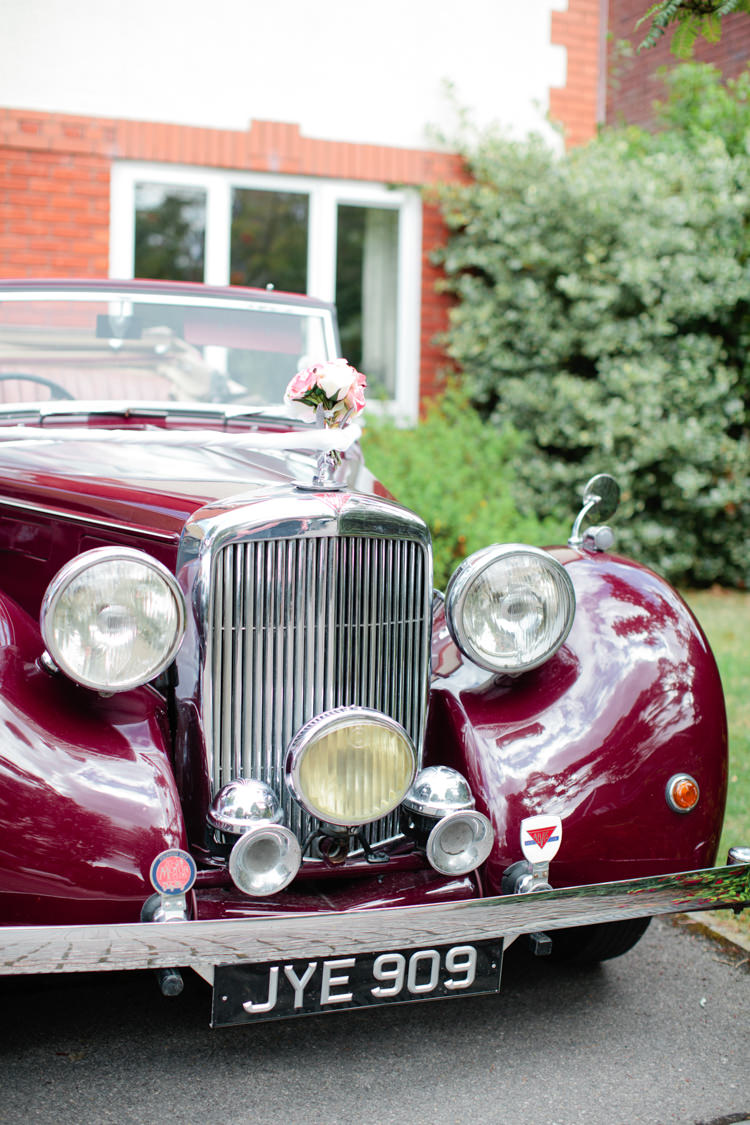 Red Classic Car Tranport Pretty Pink Garden Party Wedding http://www.helencawtephotographyblog.com/