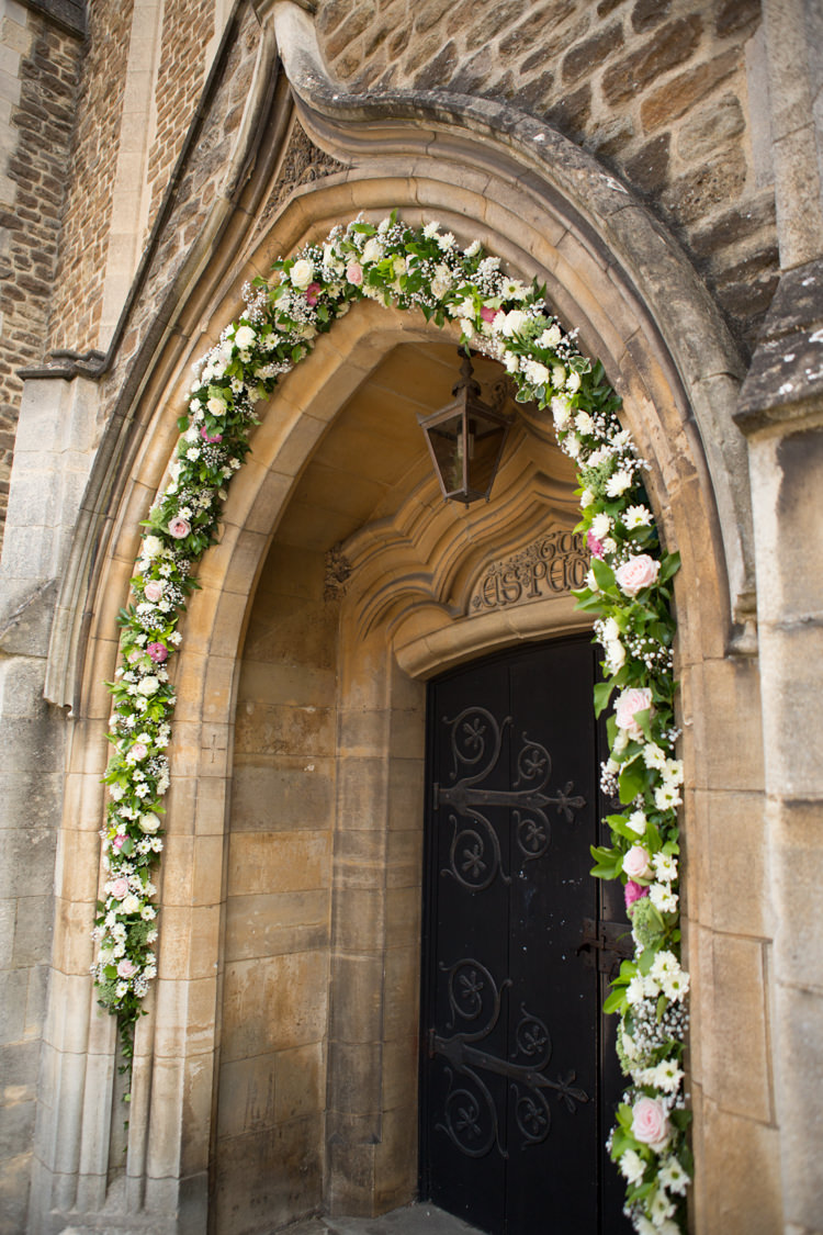 Arch Church Flowers Pretty Pink Garden Party Wedding http://www.helencawtephotographyblog.com/