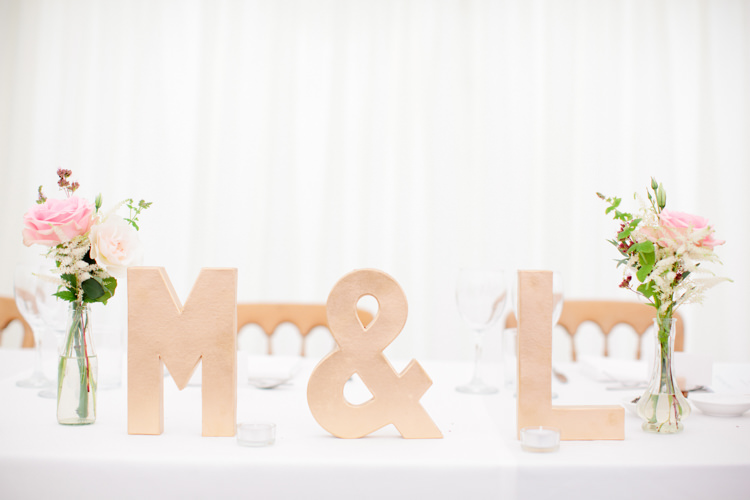 Kraft Brown Card Initials Letters Top Table Pretty Pink Garden Party Wedding http://www.helencawtephotographyblog.com/