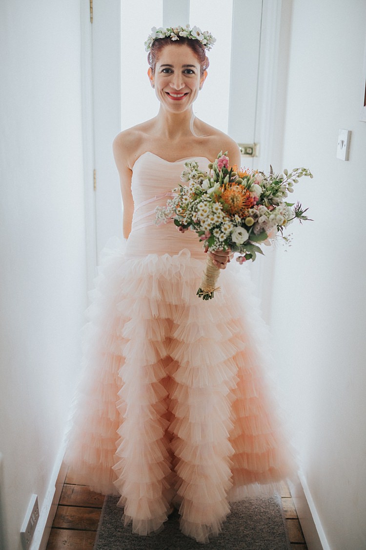 Ruffle Strapless Gown Bride Bridal Whimsical Seaside Wedding Pale Pink Dress http://devlinphotos.co.uk/