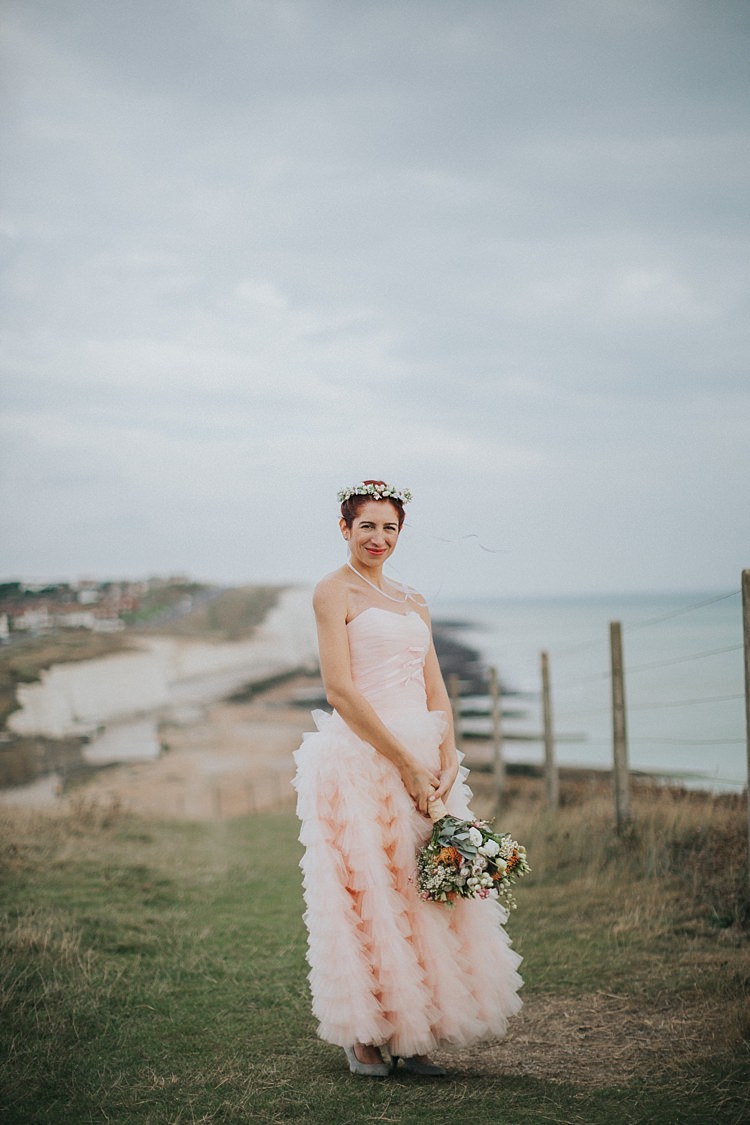 Ruffle Strapless Gown Bride Bridal Whimsical Seaside Wedding Pale Pink Dress http://devlinphotos.co.uk/