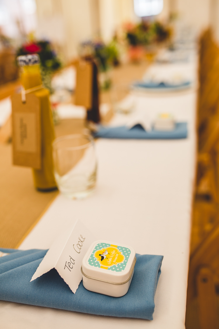 Favours Tins Place Setting Name Card Bright Colourful Fun Marquee Wedding http://www.livvy-hukins.co.uk/
