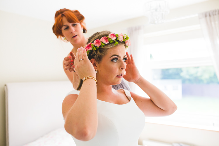 Pink Rose Flower Crown Halo Circlet Bride Bridal Headdress Bright Colourful Fun Marquee Wedding http://www.livvy-hukins.co.uk/