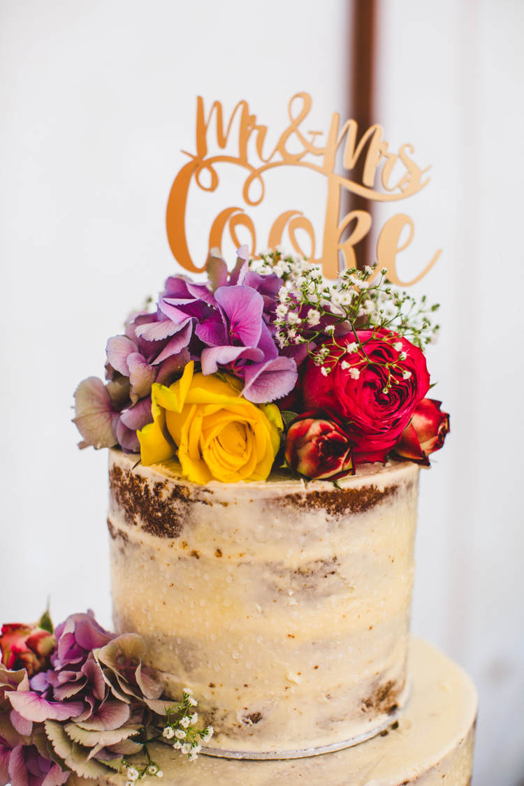 Naked Cake Topper Flowers Personalised Bright Colourful Fun Marquee Wedding http://www.livvy-hukins.co.uk/
