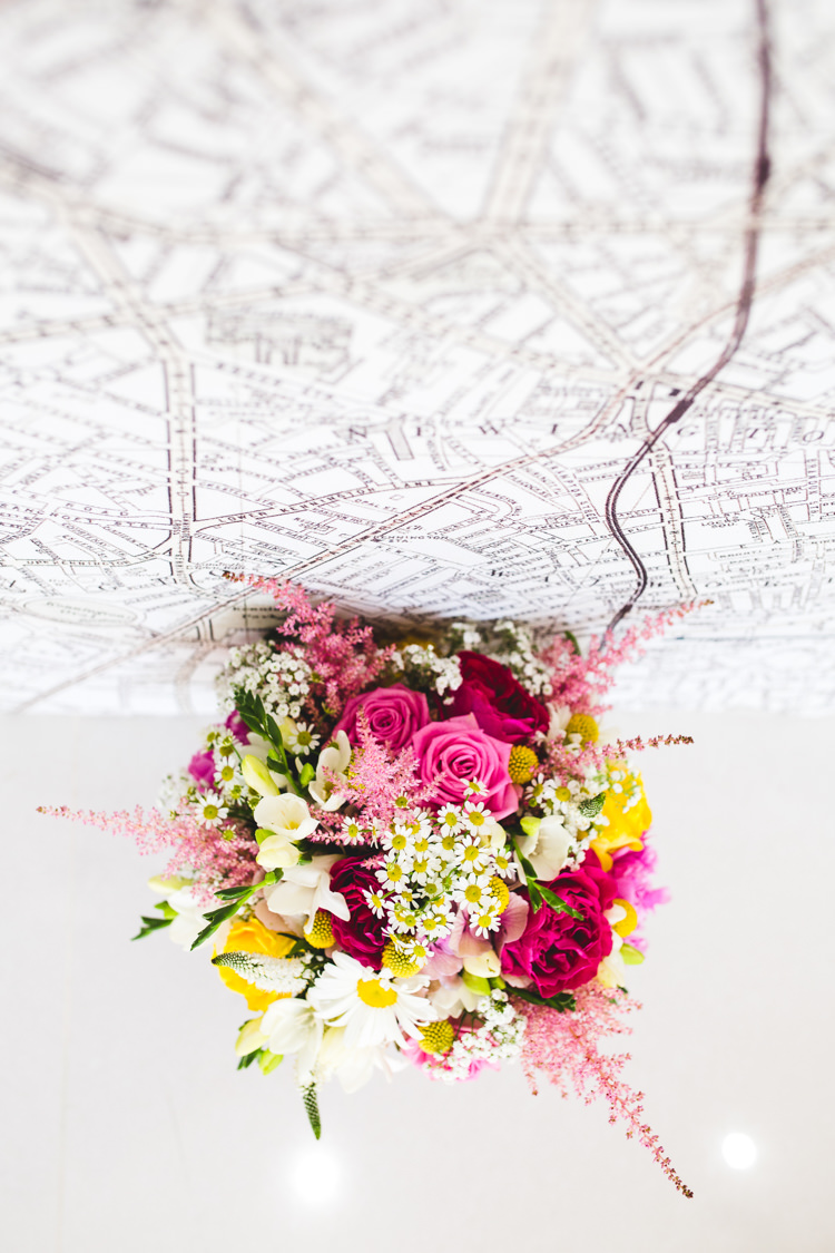Bouquet Flowers Bride Bridal Pink Yellow Daisy Rose Bright Colourful Fun Marquee Wedding http://www.livvy-hukins.co.uk/