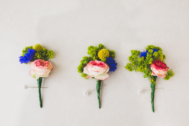 Buttonholes Rose Billy Ball Bright Colourful Fun Marquee Wedding http://www.livvy-hukins.co.uk/