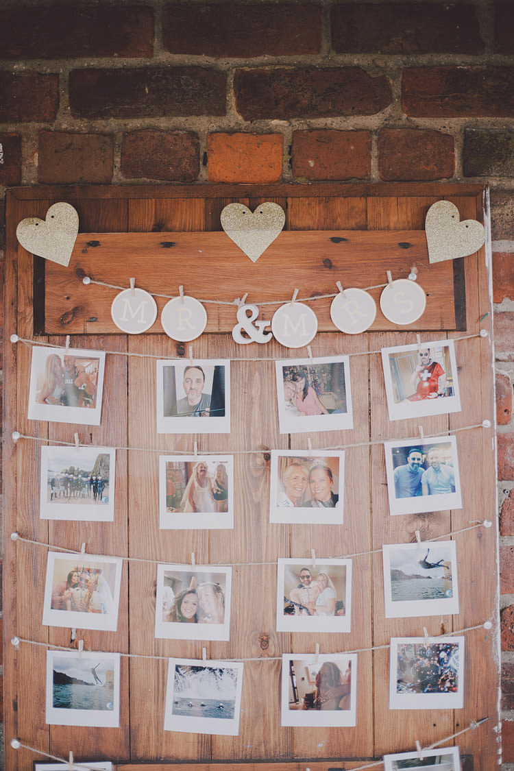 Wooden Polariod Photo Wall Door Chic Rustic Grey Barn Wedding http://www.kevelkinsphotography.co.uk/