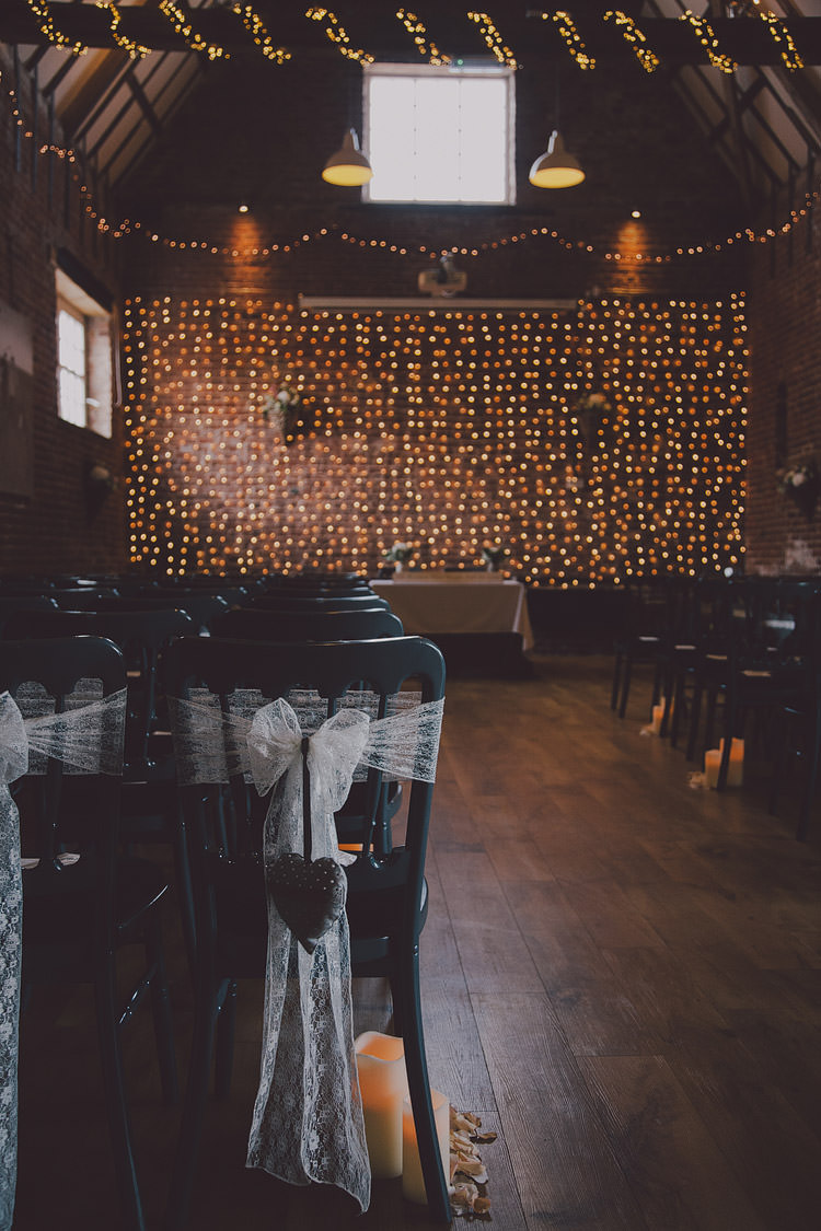 Fairy Lights Ceremony Chic Rustic Grey Barn Wedding http://www.kevelkinsphotography.co.uk/