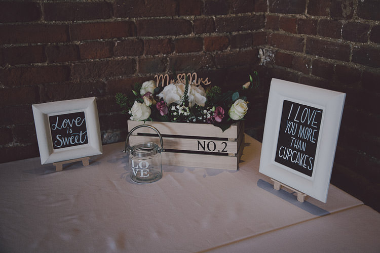 Crate Flowers Decor Signs Table Chic Rustic Grey Barn Wedding http://www.kevelkinsphotography.co.uk/ 