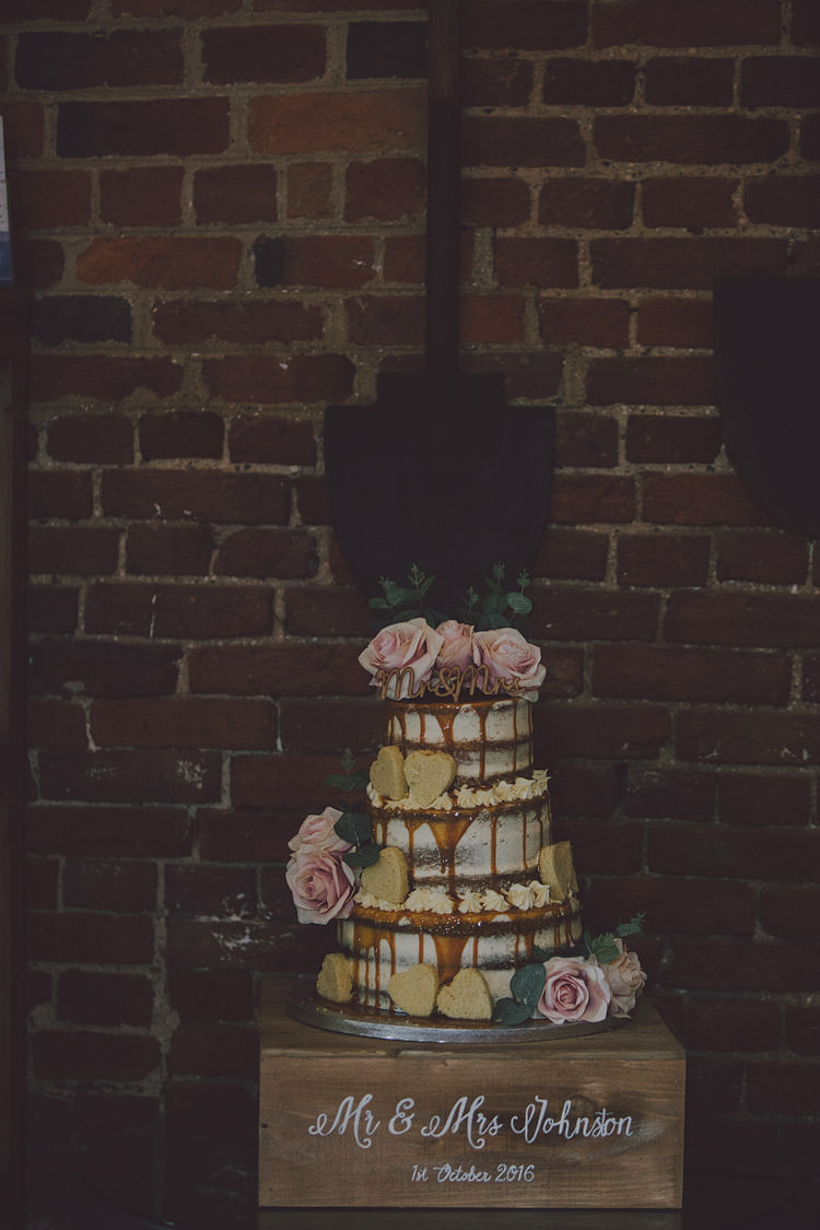 Cake Drip Naked Buttercream Flowers Heart Shortbread Crate Stand Chic Rustic Grey Barn Wedding http://www.kevelkinsphotography.co.uk/