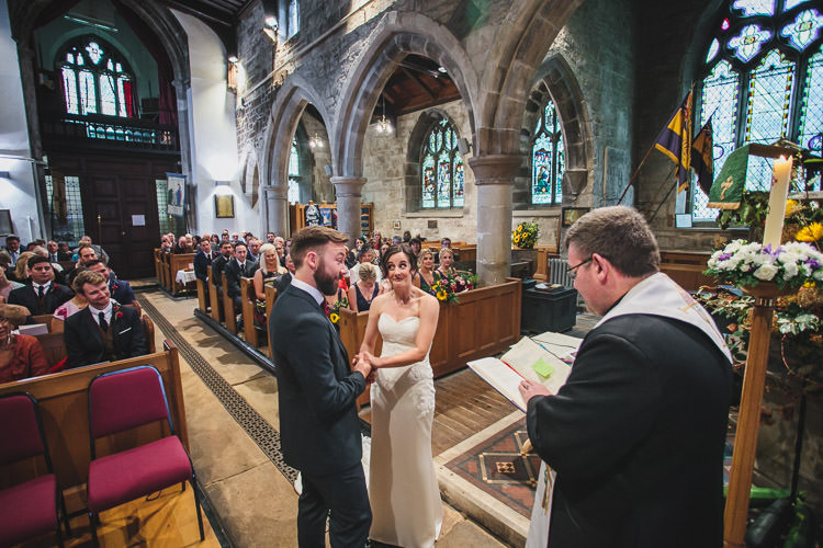 Church Blue by Enzoani Ted Baker Groom Harris Tweed Waistcoat Relaxed Cosy Stylish Autumnal Wedding http://www.tierneyphotography.co.uk/