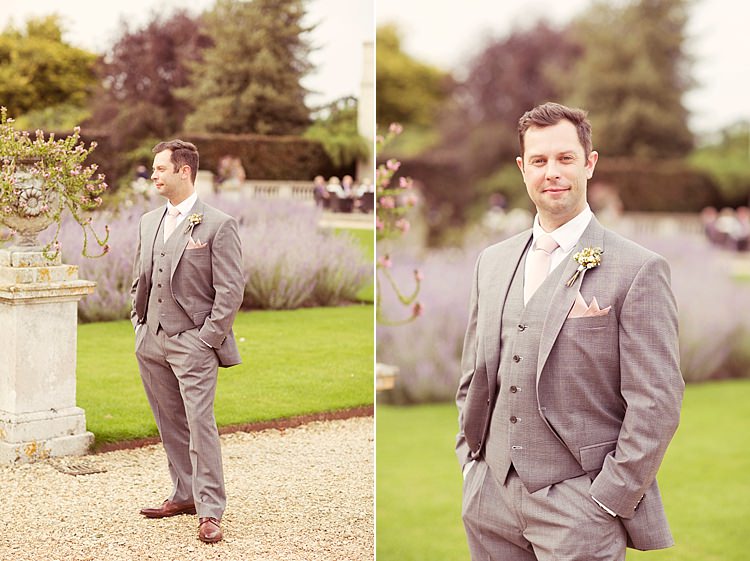 Pale Grey Suit Groom Elegant Romantic Classic Pink Wedding http://www.rebeccaweddingphotography.co.uk/