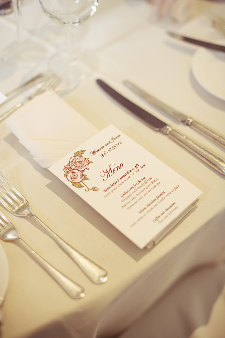 Floral Stationery Menu Elegant Romantic Classic Pink Wedding http://www.rebeccaweddingphotography.co.uk/