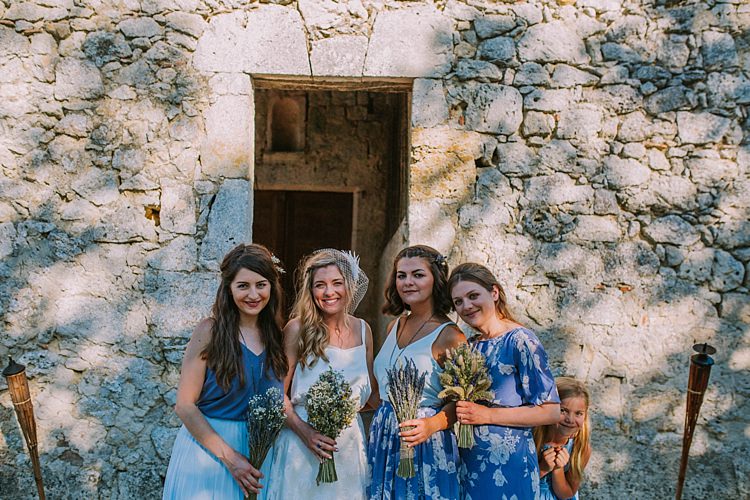 Blue Mismatched Print Bridesmaid Flower Girl Dresses Summertime French Village Destination Wedding http://www.pippacarvellphotography.com/