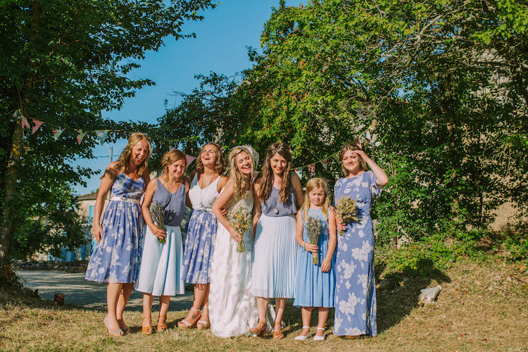Blue Mismatched Print Bridesmaid Flower Girl Dresses Summertime French Village Destination Wedding http://www.pippacarvellphotography.com/