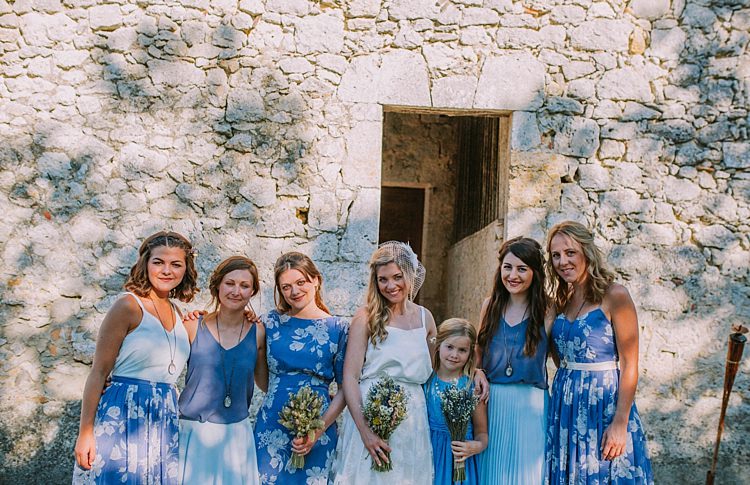 Blue Mismatched Print Bridesmaid Flower Girl Dresses Summertime French Village Destination Wedding http://www.pippacarvellphotography.com/