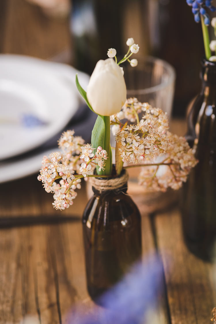 Tulip Bottle Flowers Magical Spring Bluebell Woodland Wedding Ideas http://helinebekker.co.uk/
