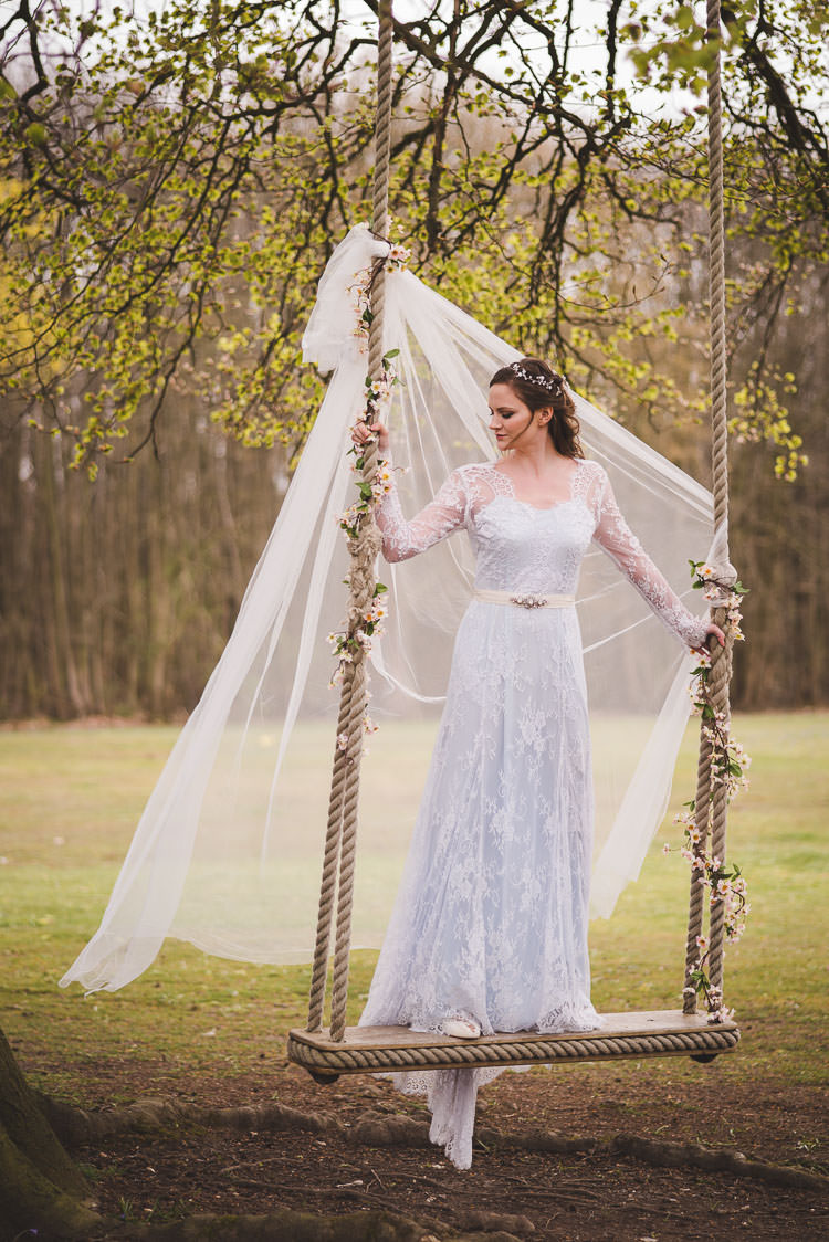 Katya Katya Shehurina Blue Lace Dress Gown Sleeves Magical Spring Bluebell Woodland Wedding Ideas http://helinebekker.co.uk/