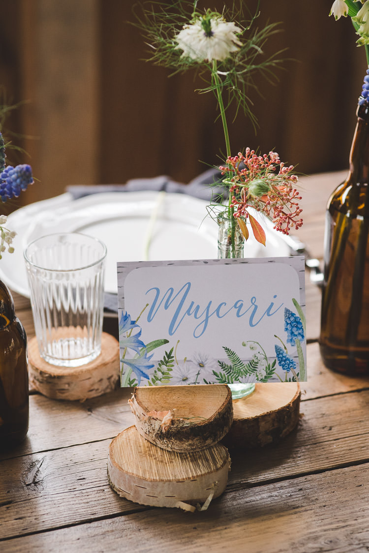 Floral Table Name Stationery Magical Spring Bluebell Woodland Wedding Ideas http://helinebekker.co.uk/