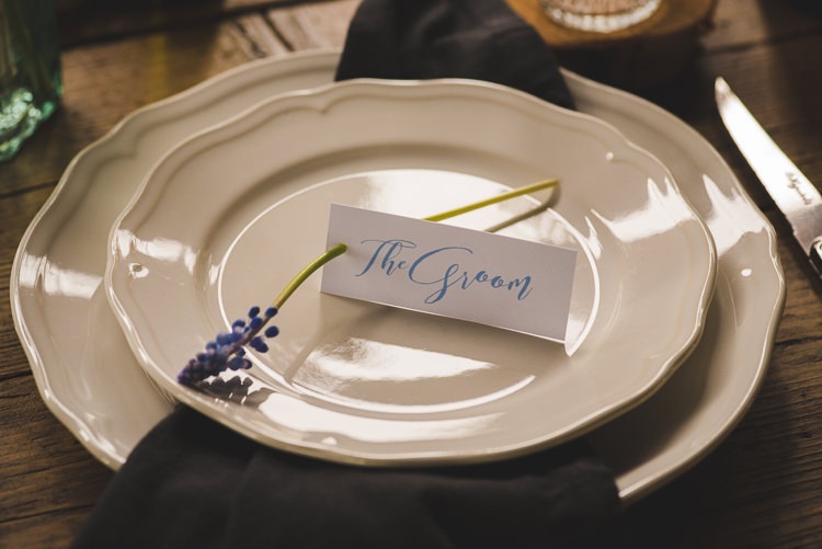 Calligraphy Place Name Card Magical Spring Bluebell Woodland Wedding Ideas http://helinebekker.co.uk/