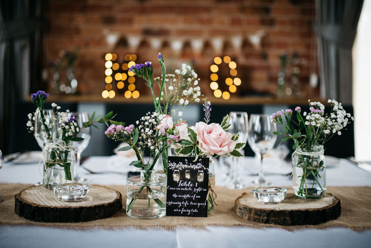 Flowers Jars Lace Hessian Decor Burlap Table Centrepiece Rustic Woodland Modern Wedding http://www.jennymacare.com/