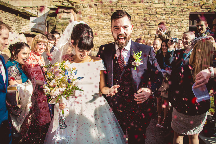 Gieves & Hawkes Groom Tea-length Bride Confetti Quirky Springtime Easter Wedding https://www.katejacksonphotography.co.uk/