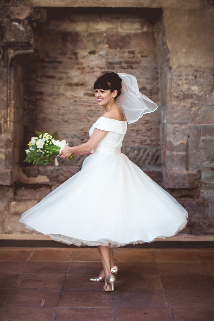 Tea-length Bride Shoulder Veil Rachel Simpson Quirky Springtime Easter Wedding https://www.katejacksonphotography.co.uk/