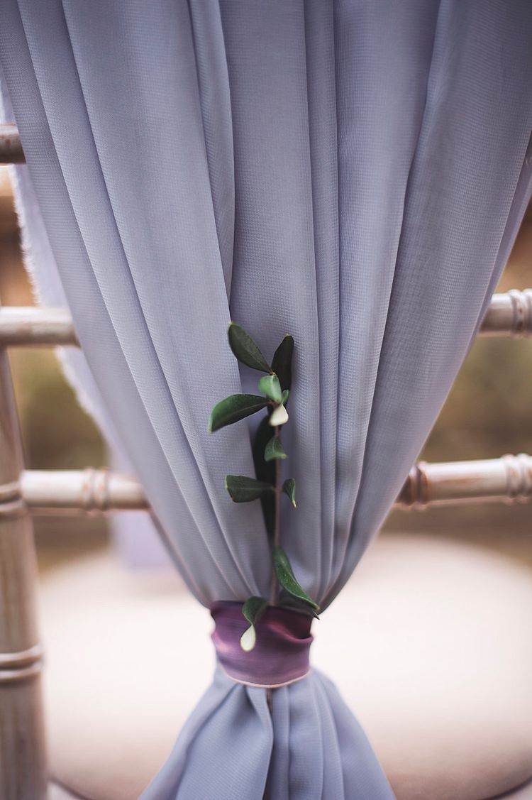 Fabric Swag Chairs Flower Foliage Violet Spring Luxe Wedding Ideas http://www.katieingram.co.uk/