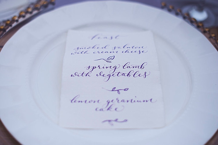 Calligraphy Menu Violet Spring Luxe Wedding Ideas http://www.katieingram.co.uk/