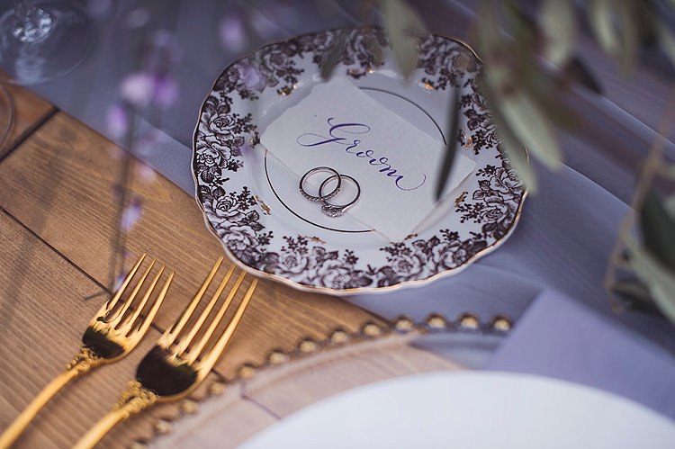 Calligraphy Place Name Setting Violet Spring Luxe Wedding Ideas http://www.katieingram.co.uk/