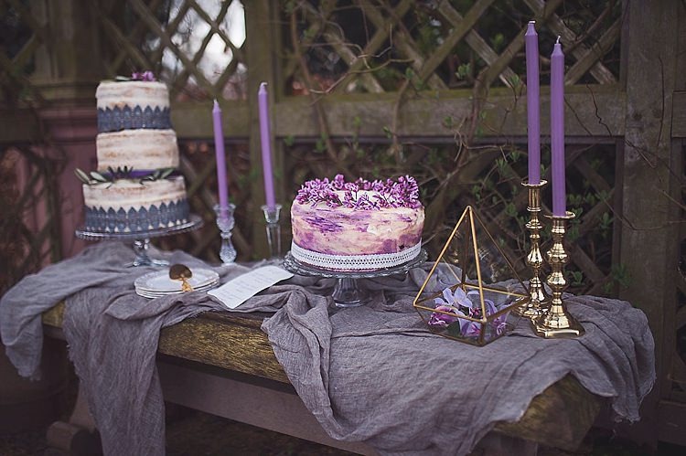 Cake Table Purple Lilac Fabric Candles Violet Spring Luxe Wedding Ideas http://www.katieingram.co.uk/