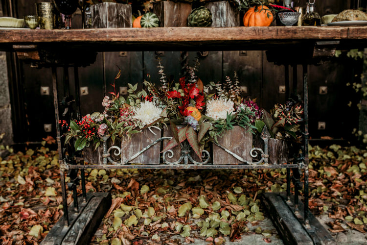 Reception Wooden Vintage Table Fresh Florals Pumpkins Leaves From Dawn To Eternity Autumnal Wedding Ideas http://www.nataliaibarra.com