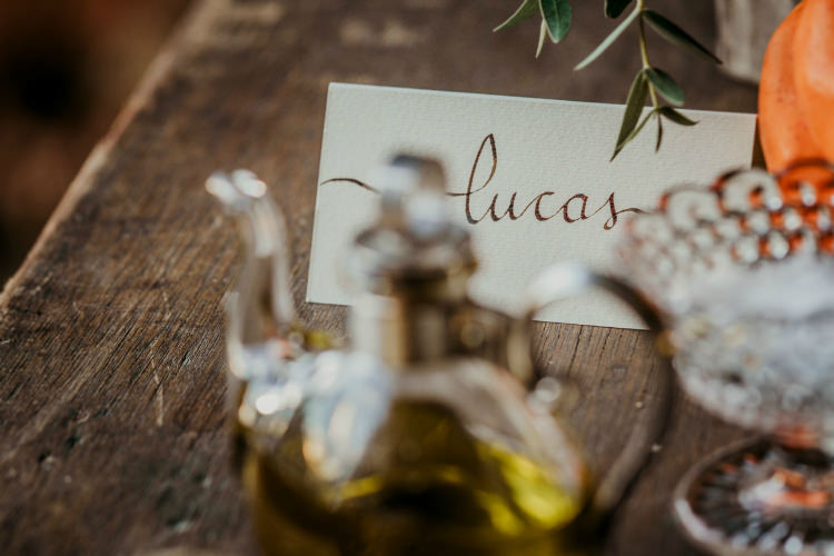 Rustic Reception Table Setting Calligraphy Name Tag Wooden Table From Dawn To Eternity Autumnal Wedding Ideas http://www.nataliaibarra.com