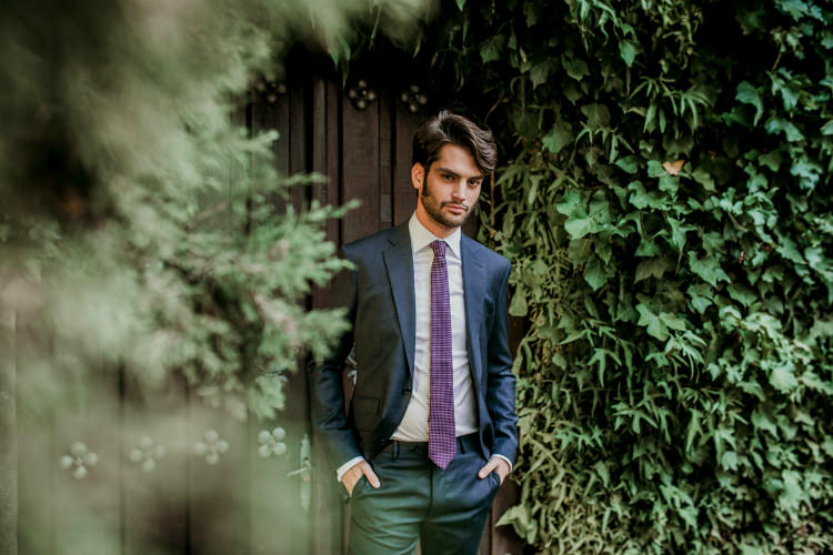 Groom Charcoal Suit White Shirt Purple Patterned Tie Greenery From Dawn To Eternity Autumnal Wedding Ideas http://www.nataliaibarra.com