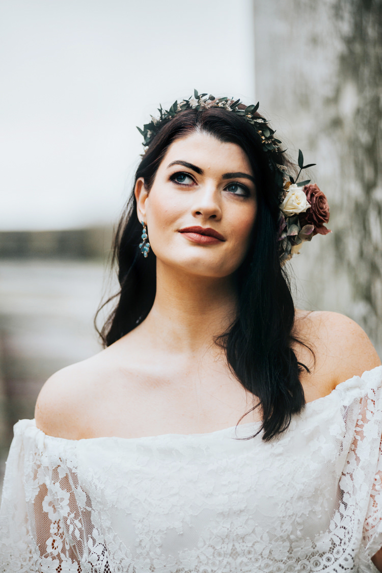 Flower Crown Headdress Bride Bridal Make Up Bohemian Mermaid Wedding Ideas https://www.elizaclaire.com/