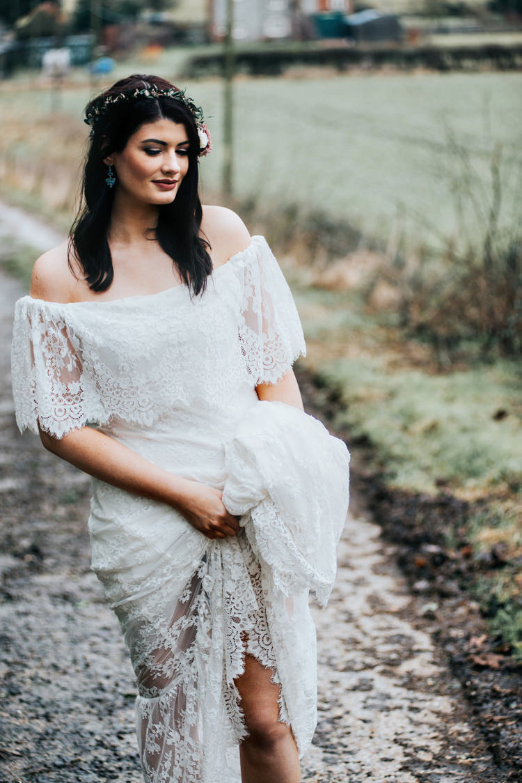 Daughters Of Simone Lace Off Shoulder Boho Dress Gown Bride Bridal Bohemian Mermaid Wedding Ideas https://www.elizaclaire.com/