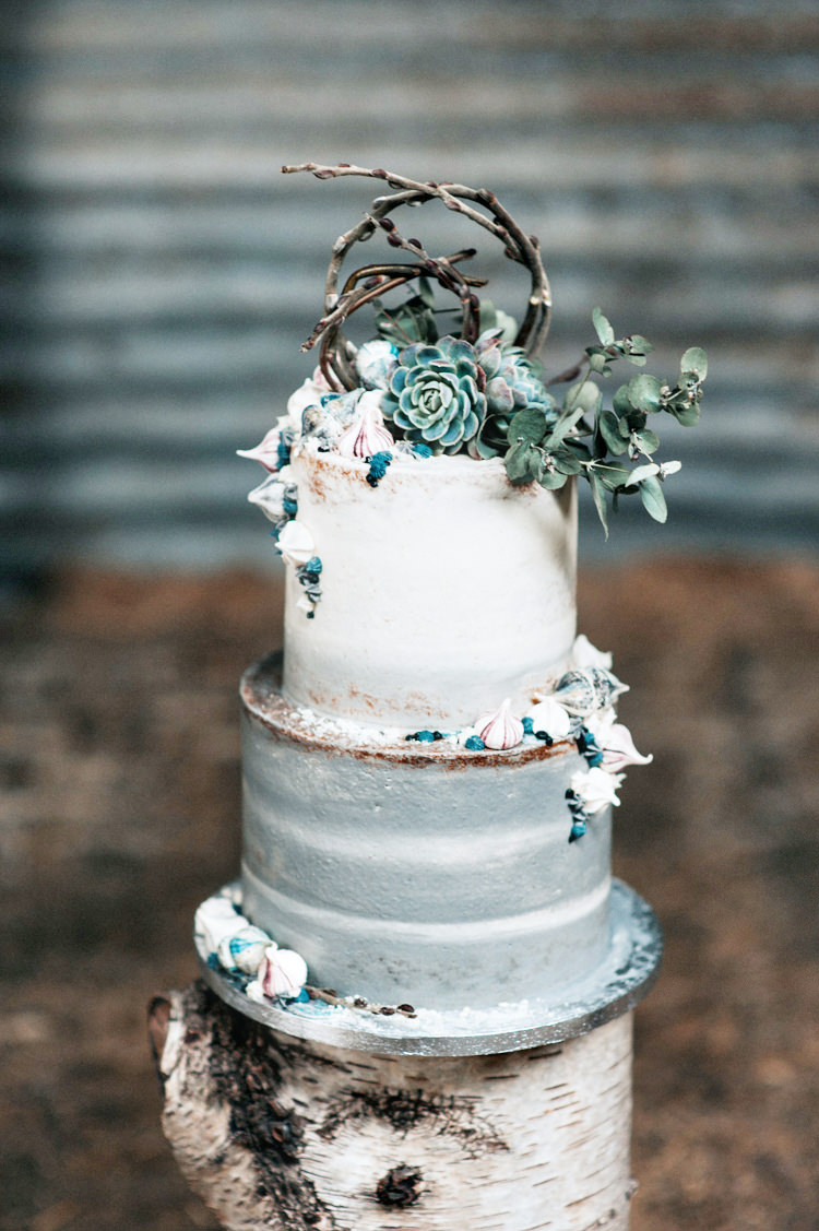 Cake Whimsical Iced Grey White Succulent Bohemian Mermaid Wedding Ideas https://www.elizaclaire.com/