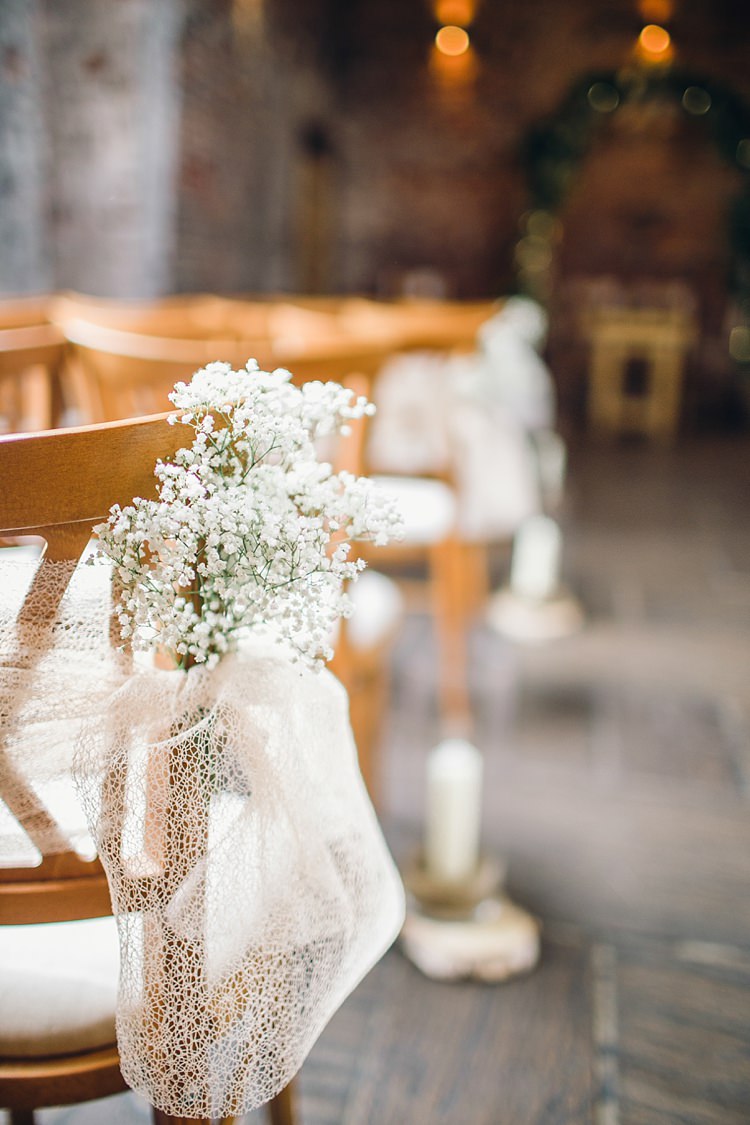 Gyp Gypsophila Baby Breath Pew End Chair Decor Bows Classic Rustic Home Made Country Wedding http://www.jessicareeve-photography.com/