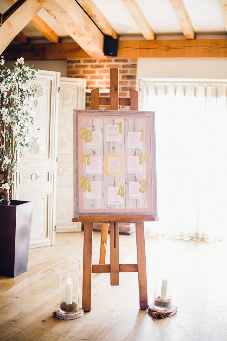 Frame Seating Plan Chart Table Glitter Gold Classic Rustic Home Made Country Wedding http://www.jessicareeve-photography.com/