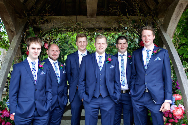Groom Groomsmen Navy Suits Blue Ties Floral Artistic Farm Wedding http://elizabetharmitage.com/