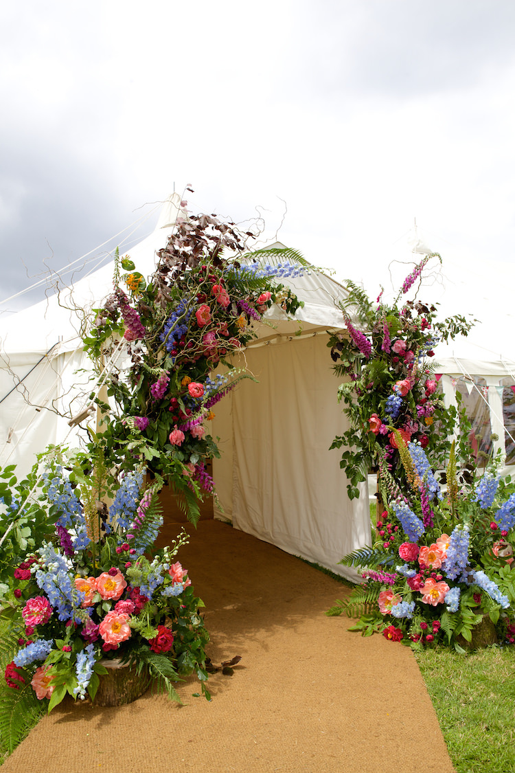 Flowers Display Entrance Marquee Large Floral Artistic Farm Wedding http://elizabetharmitage.com/