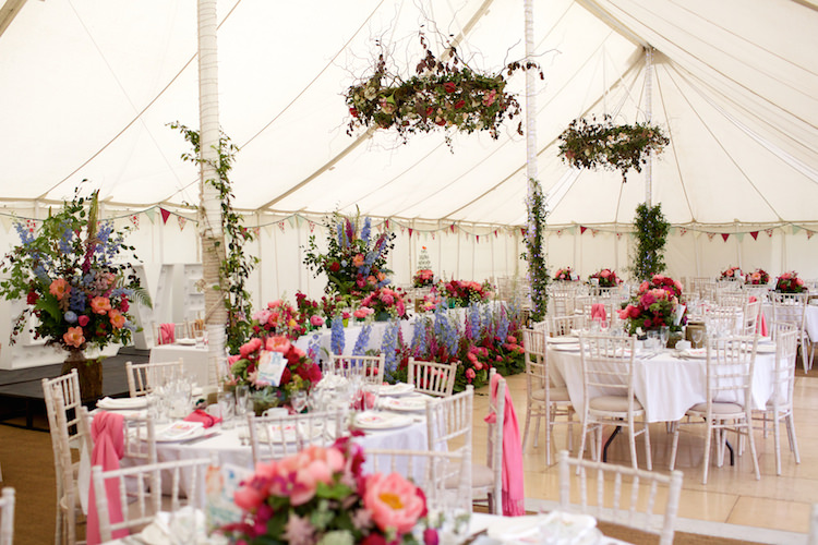 Summer Marquee Flowers Pink Blue Floral Artistic Farm Wedding http://elizabetharmitage.com/