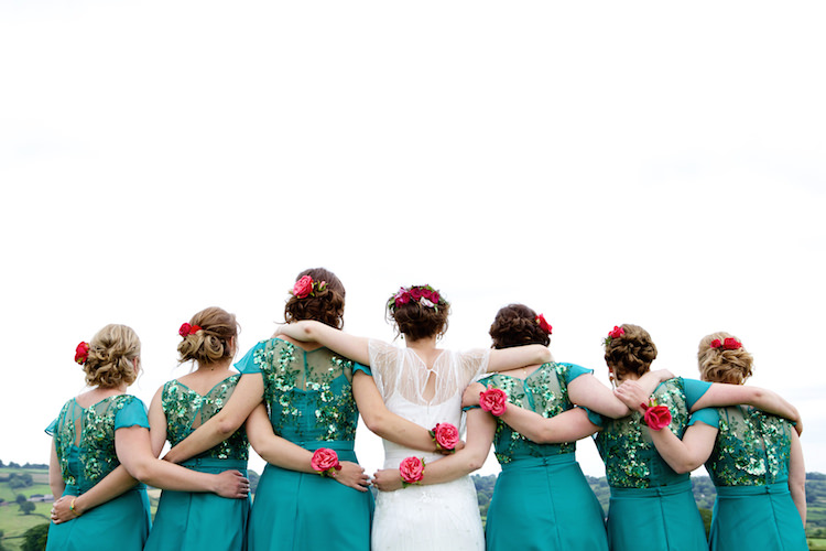 Jade Green Sequin Bridesmaid Dresses Floral Artistic Farm Wedding http://elizabetharmitage.com/